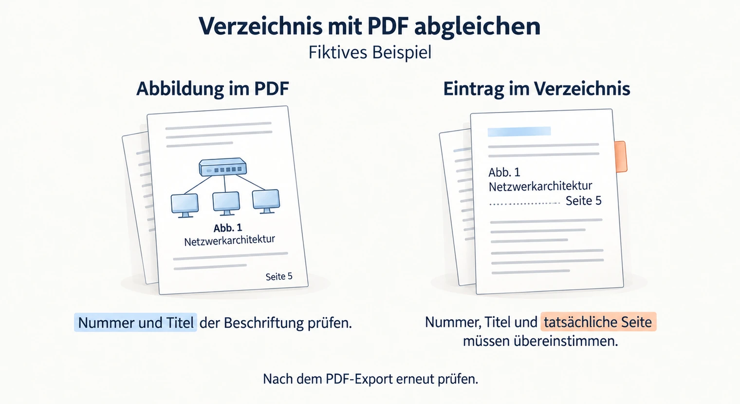 PDF-Abgleich zum Abbildungsverzeichnis der Projektarbeit mit identischer Nummer 1, dem Titel „Netzwerkarchitektur“ und Seite 5 auf beiden Blättern.