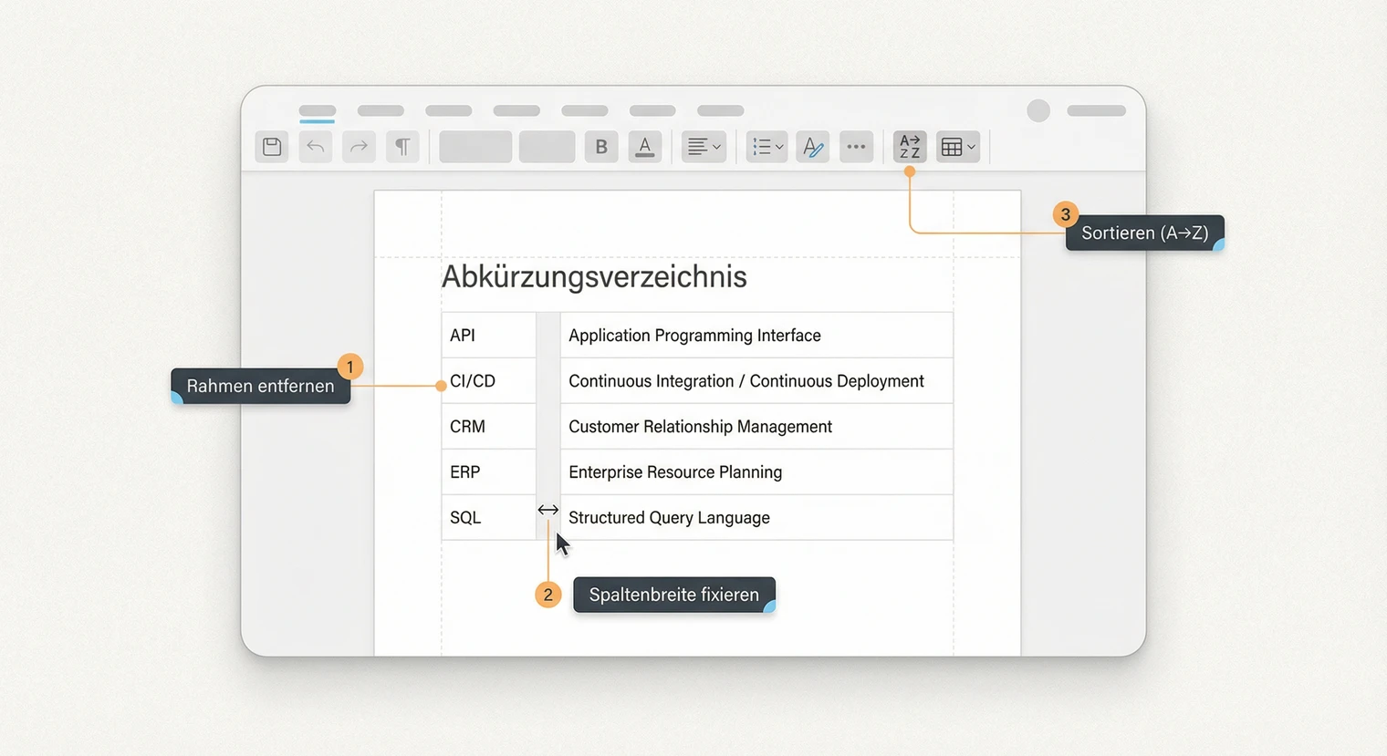 Abkürzungsverzeichnis in Word erstellen: Tabelle ohne sichtbare Rahmen | BachelorHero