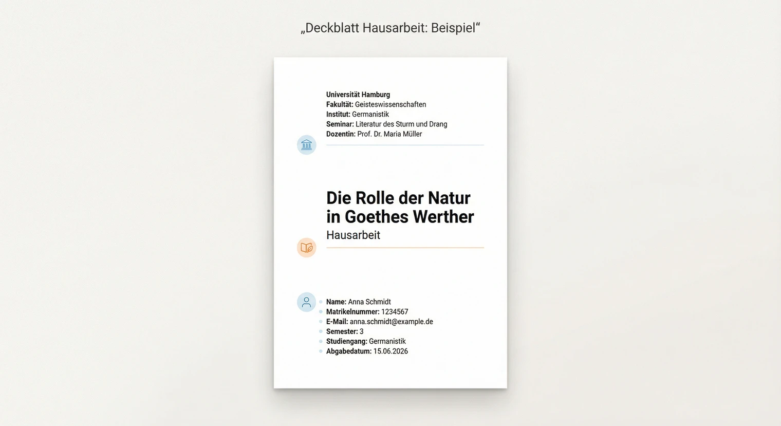 Beispiel Deckblatt Hausarbeit: Vollständig ausgefüllte Vorlage mit allen Angaben | BachelorHero
