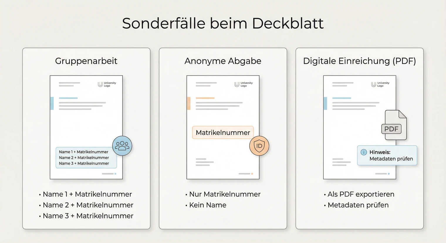 Sonderfälle Deckblatt: Gruppenarbeit, anonyme Abgabe und digitale Einreichung | BachelorHero