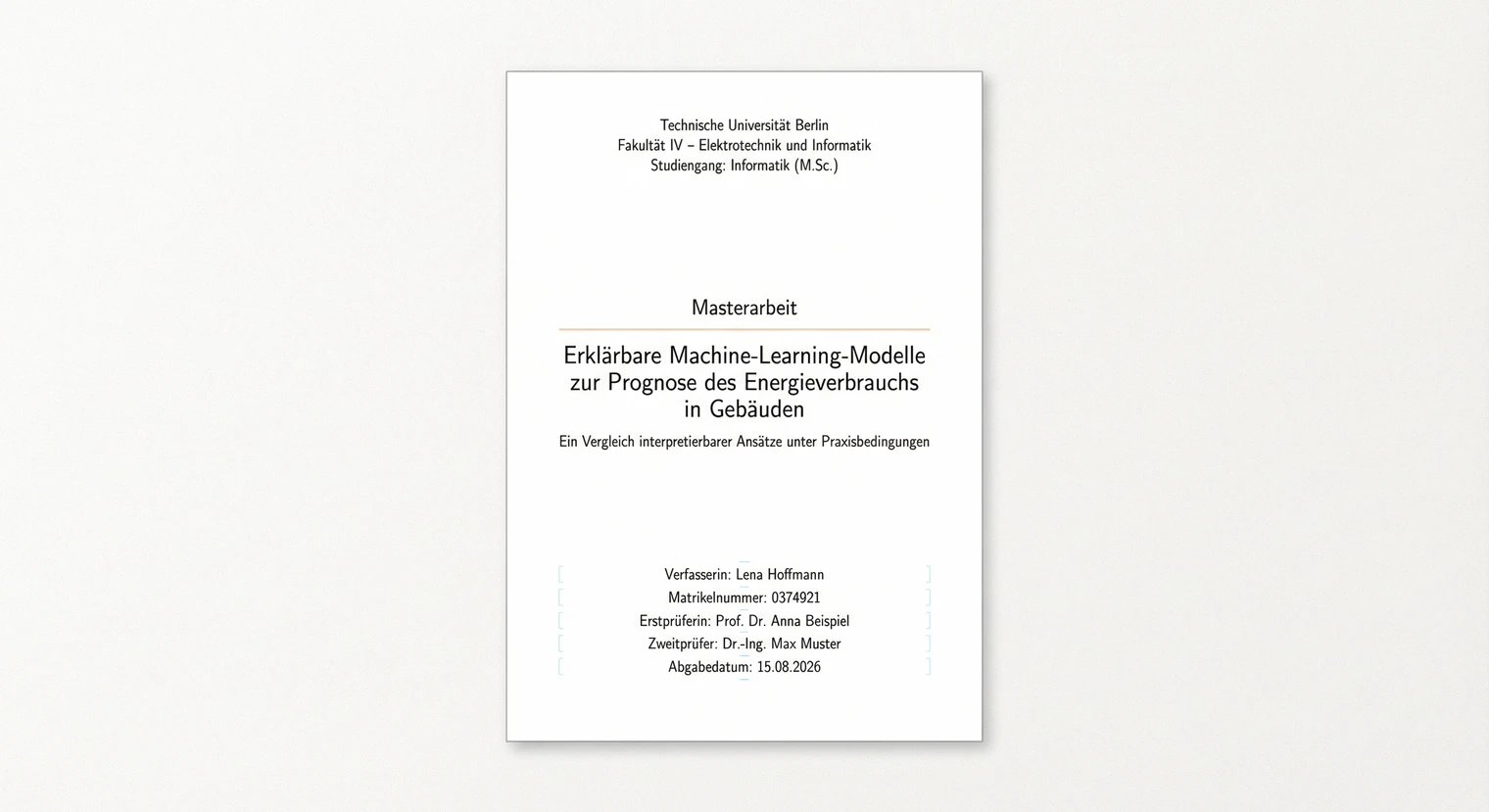 Beispiel-Deckblatt einer Masterarbeit mit typischer Anordnung | BachelorHero