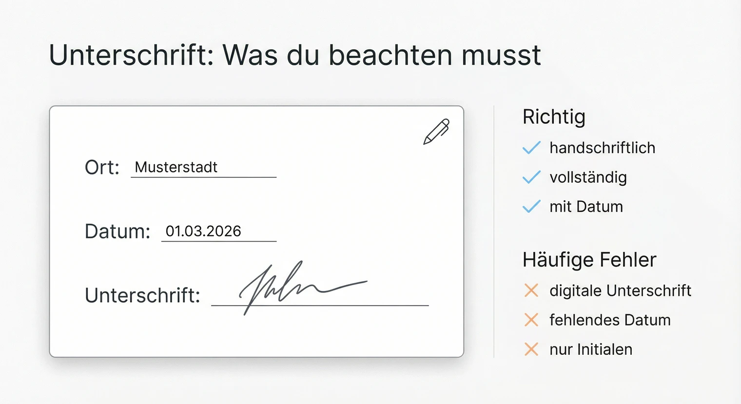 Unterschrift bei der Eigenständigkeitserklärung: Handschriftlich, vollständig, mit Datum | BachelorHero