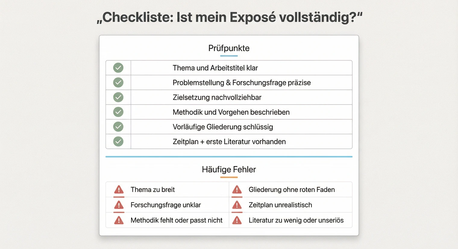 Exposé-Checkliste für die Hausarbeit: Vollständigkeit prüfen | BachelorHero