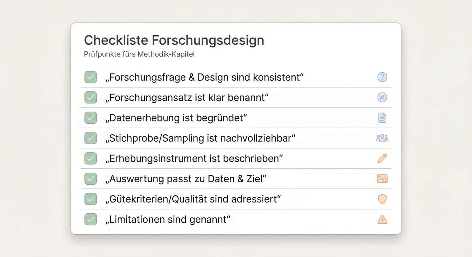 Checkliste für das Forschungsdesign der Masterarbeit: Methodik vollständig | BachelorHero