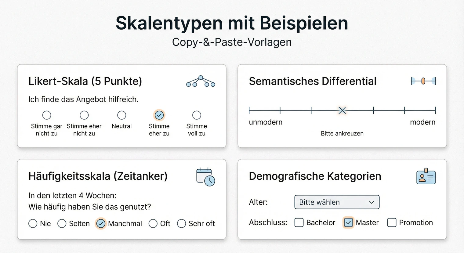 Skalentypen für Fragebögen: Likert-Skala, Semantisches Differential und Häufigkeitsskala | BachelorHero