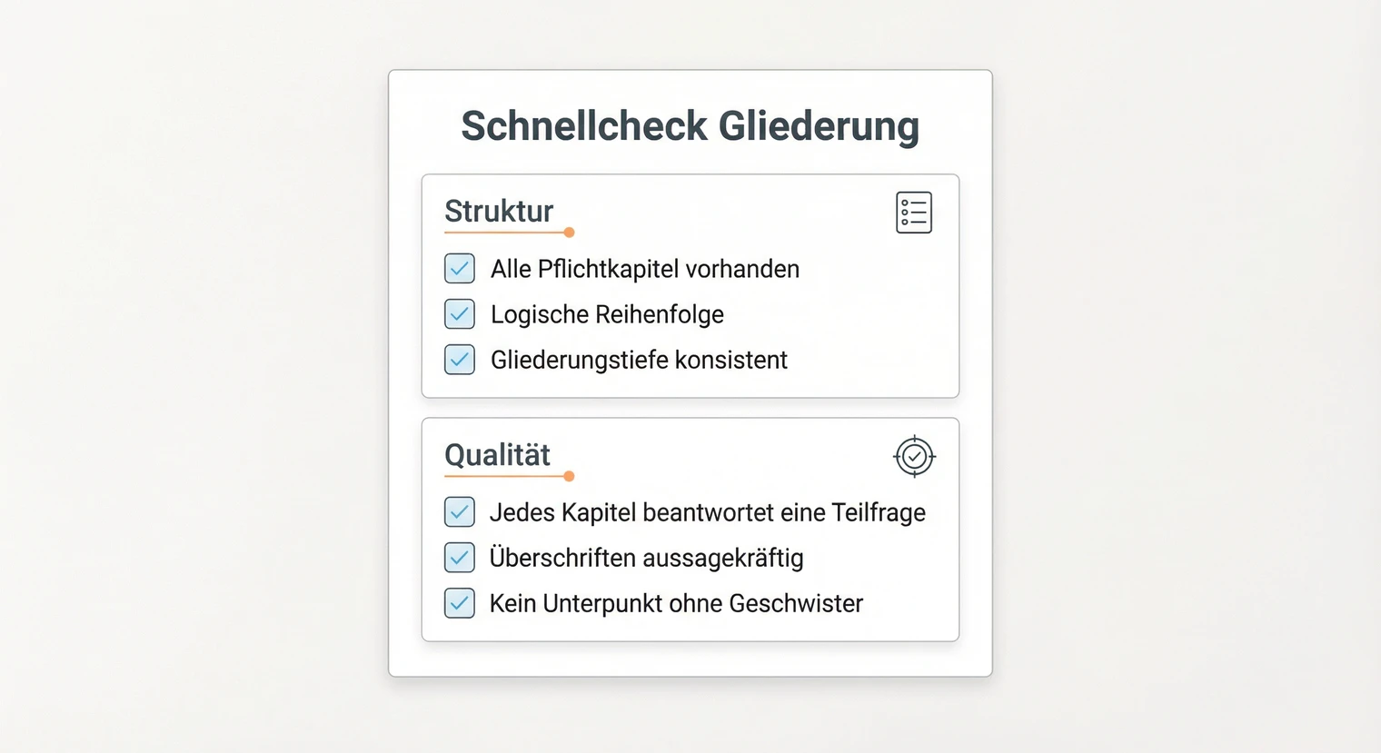 Schnellcheck für die Gliederung der Bachelorarbeit: Struktur und Qualitätskriterien prüfen | BachelorHero
