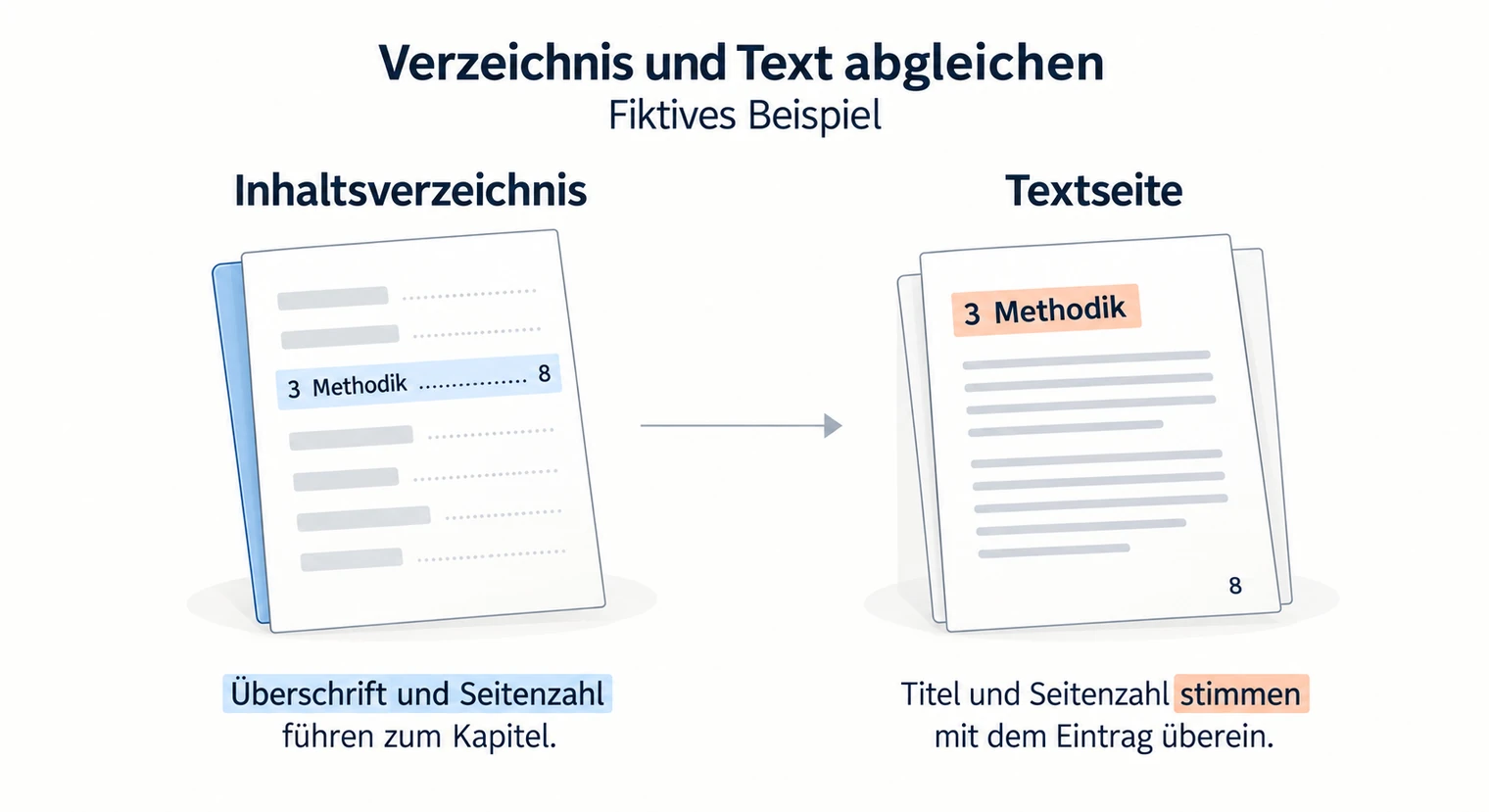 Zwei Seiten zeigen „3 Methodik“ im Inhaltsverzeichnis der Projektarbeit und im Text mit identischem Titel und der Seitenzahl 8.