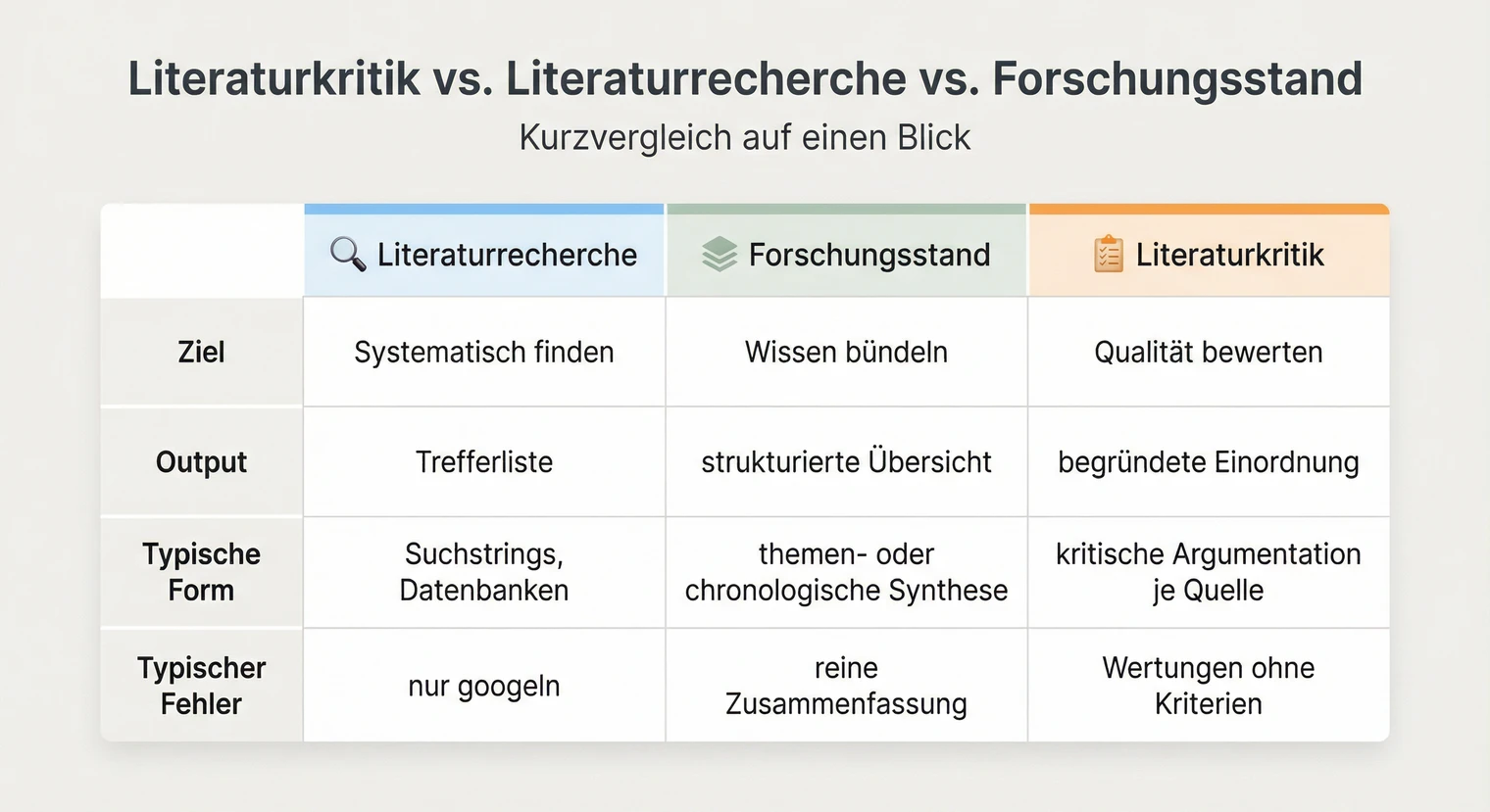 Abgrenzung Literaturkritik vs. Literaturrecherche vs. Forschungsstand | BachelorHero