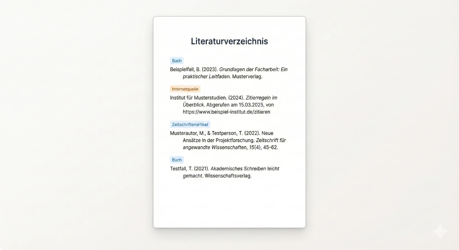 Literaturverzeichnis einer Facharbeit mit Beispieleinträgen | BachelorHero