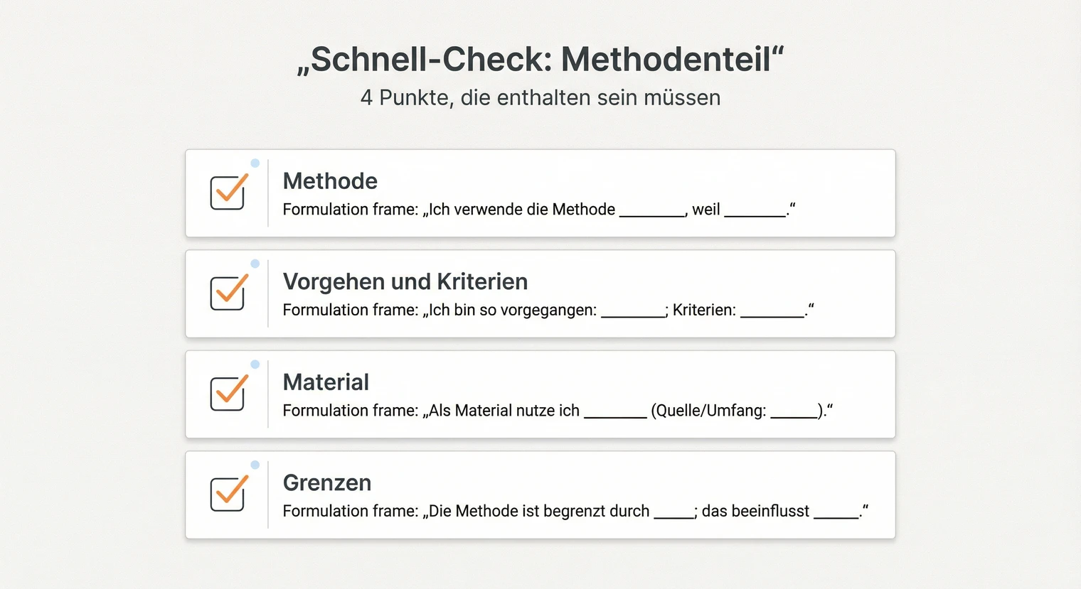 Checkliste für den Methodenteil: Methode, Vorgehen, Material, Grenzen | BachelorHero