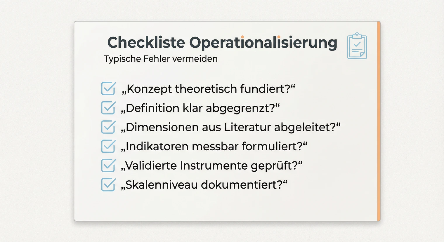 Checkliste Operationalisierung: Konzept definiert, Dimensionen begründet, Indikatoren valide | BachelorHero