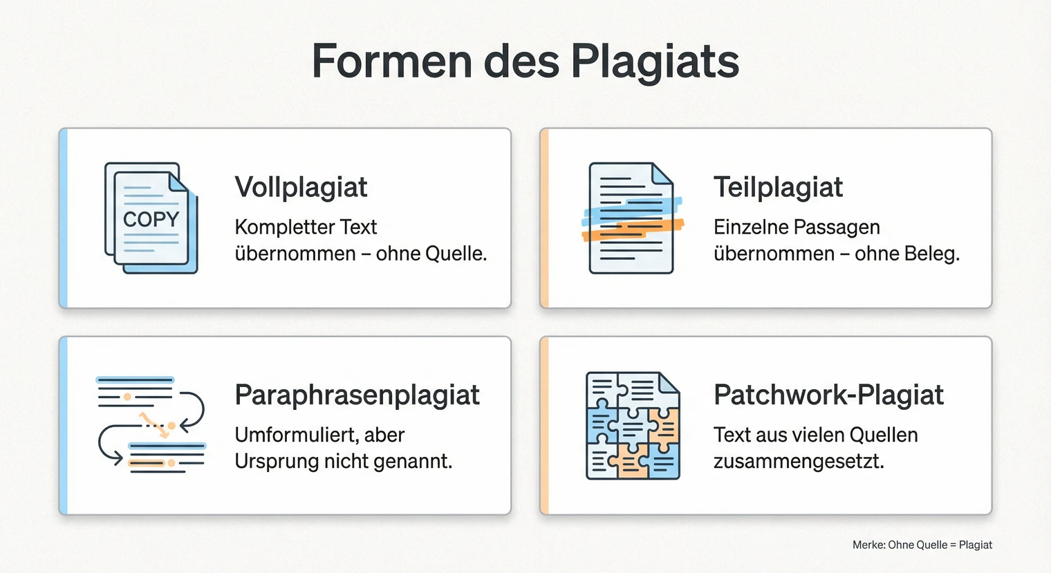 Formen des Plagiats: Vollplagiat, Teilplagiat, Paraphrasenplagiat und weitere | BachelorHero
