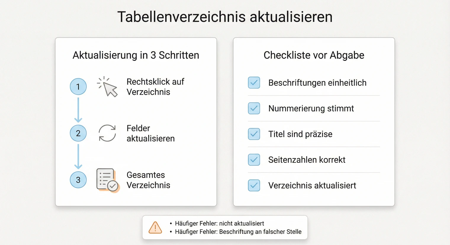 Tabellenverzeichnis aktualisieren: Verzeichnisse vor der Abgabe prüfen | BachelorHero
