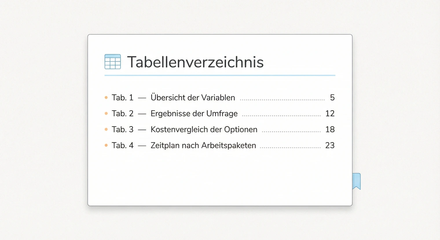 Tabellenverzeichnis Facharbeit 2026: Aufbau, Word Anleitung, Beispiele | BachelorHero