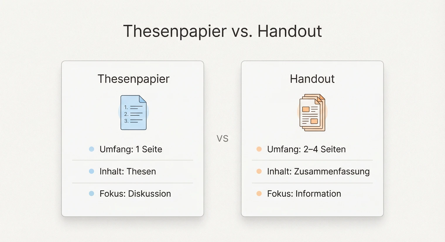 Vergleich Thesenpapier und Handout: Unterschiede in Funktion, Umfang und Inhalt | BachelorHero