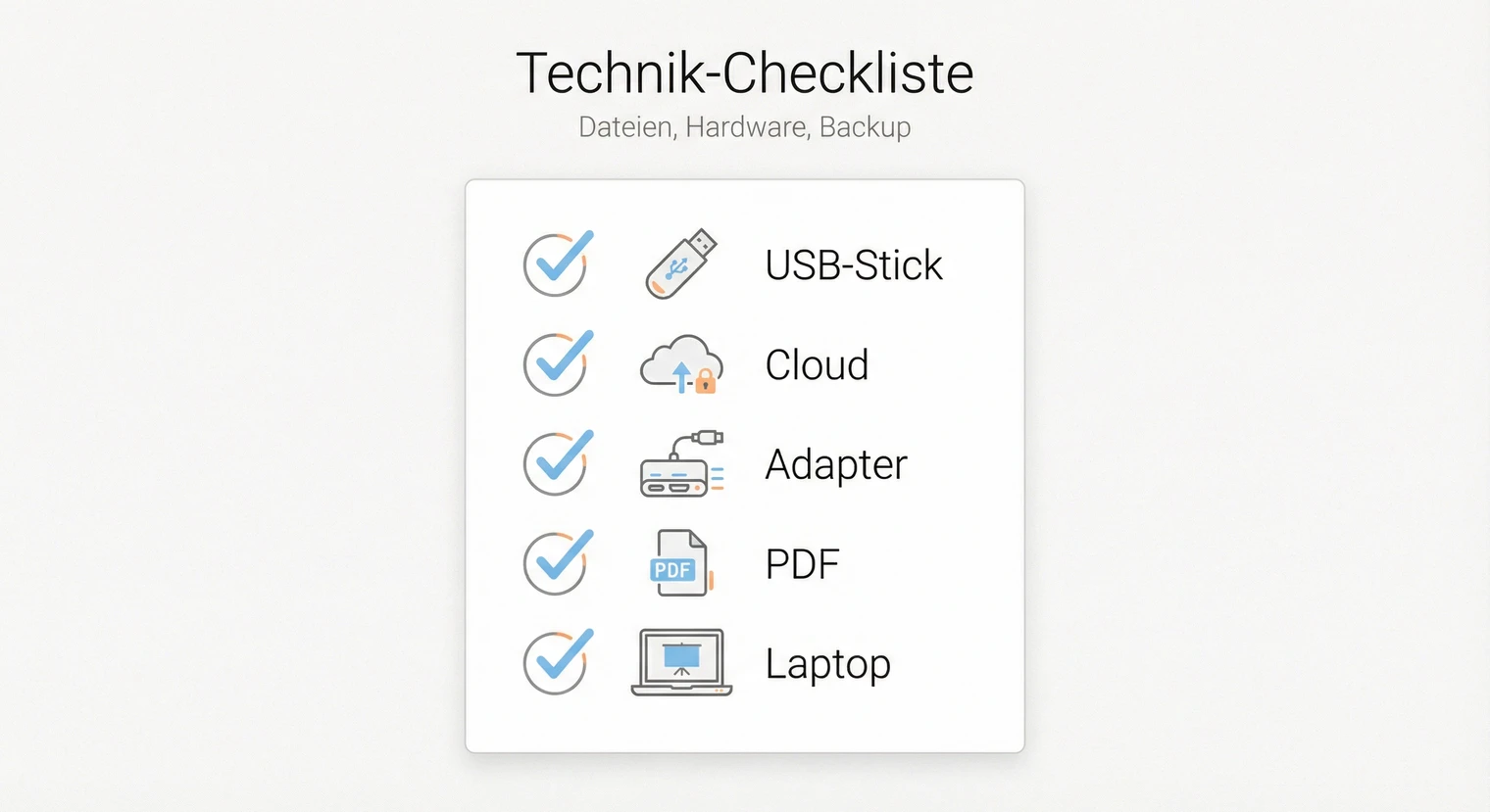Technik-Checkliste für den Vortrag zur Seminararbeit: Backup und Equipment | BachelorHero